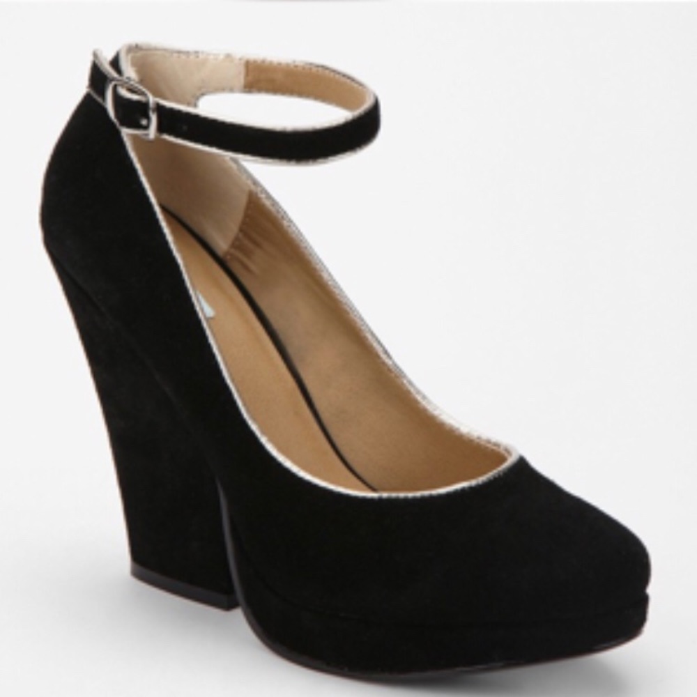 Black Suede Wedge Mary Janes